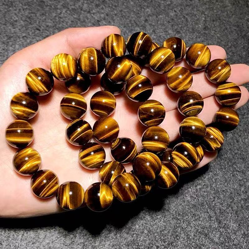 Natural Tiger's Eye Beaded Bracelet, Warm Golden Tiger Eye Crystal Bracelet