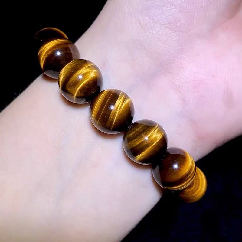 Natural Tiger's Eye Beaded Bracelet, Warm Golden Tiger Eye Crystal Bracelet