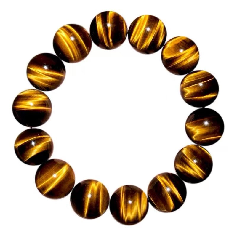 Natural Tiger's Eye Beaded Bracelet, Warm Golden Tiger Eye Crystal Bracelet