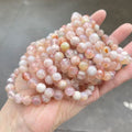 Natural Cherry Blossom Agate Bracelet, Pink Floral Pattern Gemstone Beaded Bracelet