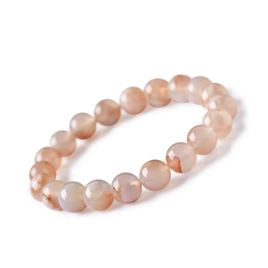 Natural Cherry Blossom Agate Bracelet, Pink Floral Pattern Gemstone Beaded Bracelet