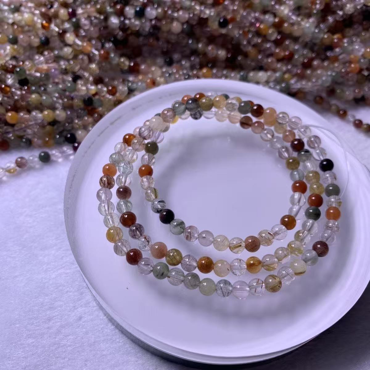 Mixed Gemstone Bracelet, Phantom & Rutilated Quartz Multi Crystal Beaded Bracelet