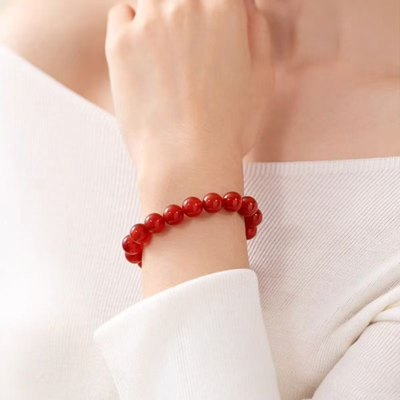 Natural Red Agate Beaded Bracelet, Rich Deep Red Gemstone Bracelet