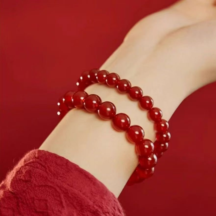 Natural Red Agate Beaded Bracelet, Rich Deep Red Gemstone Bracelet