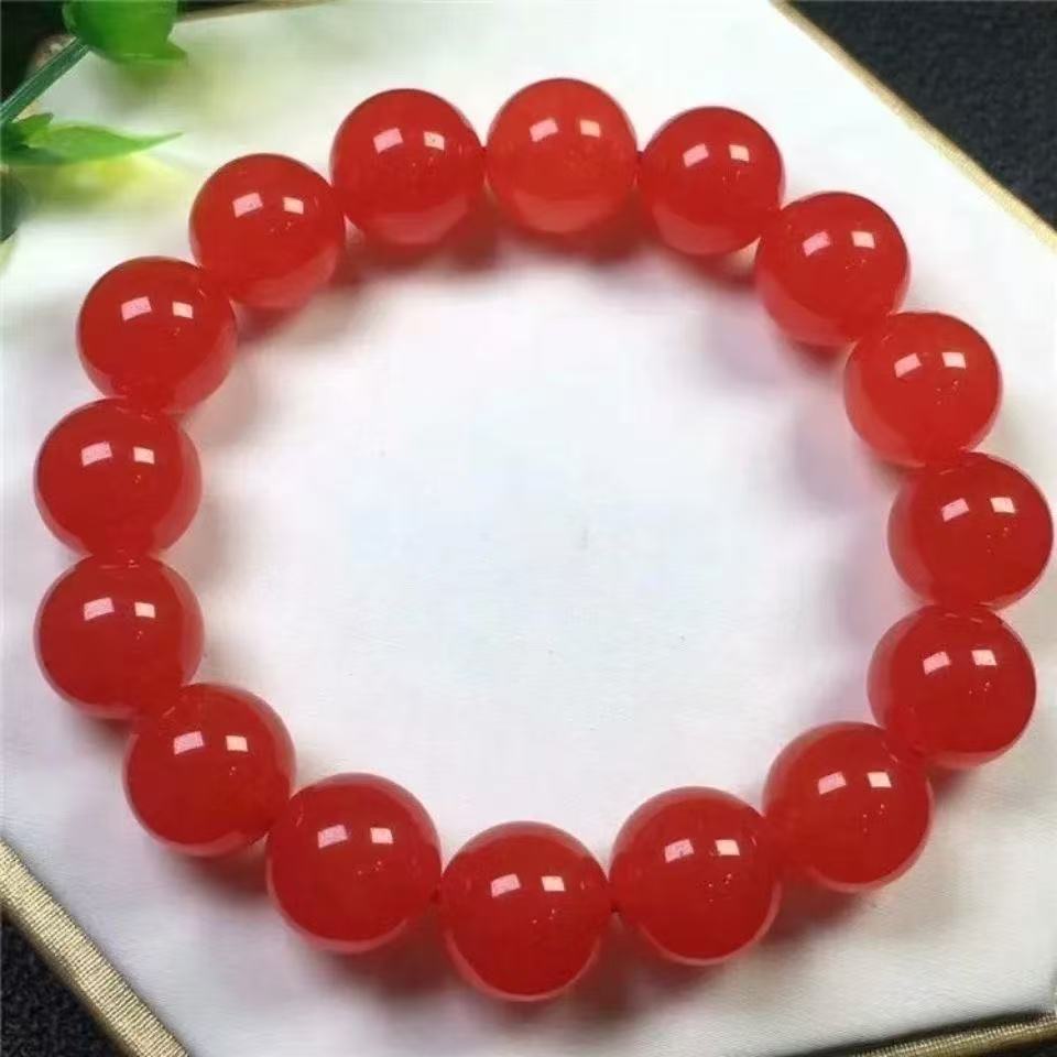 Natural Red Agate Beaded Bracelet, Rich Deep Red Gemstone Bracelet