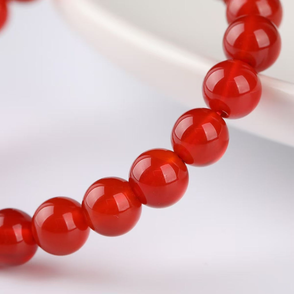 Natural Red Agate Beaded Bracelet, Rich Deep Red Gemstone Bracelet