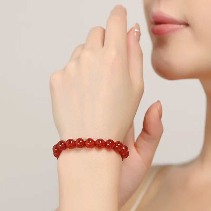 Natural Red Agate Beaded Bracelet, Rich Deep Red Gemstone Bracelet