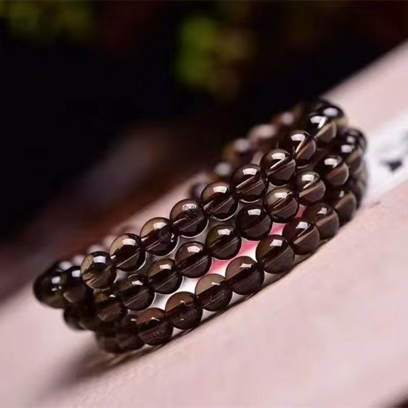 Natural Smoky Quartz Beaded Bracelet,Brown Transparent Crystal Bracelet