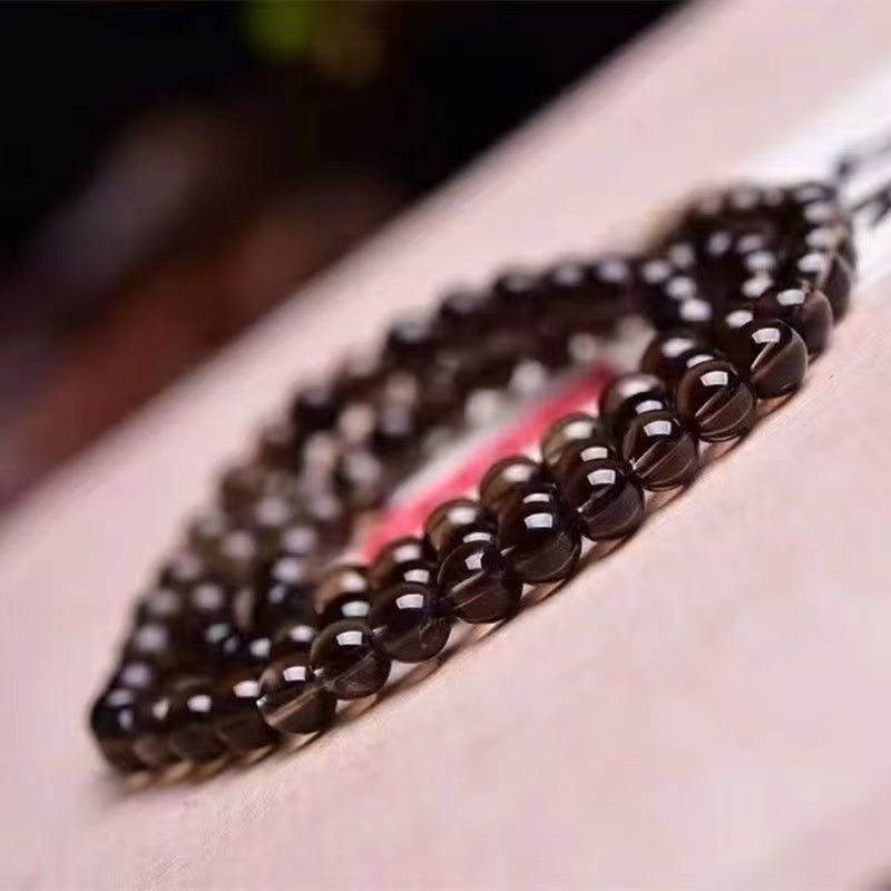 Natural Smoky Quartz Beaded Bracelet,Brown Transparent Crystal Bracelet