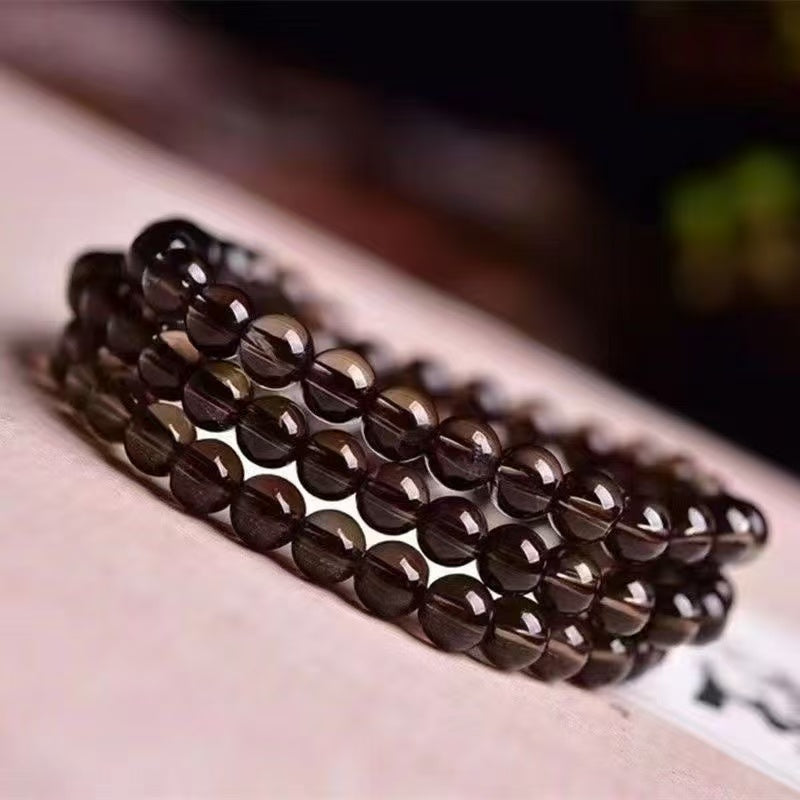 Natural Smoky Quartz Beaded Bracelet,Brown Transparent Crystal Bracelet