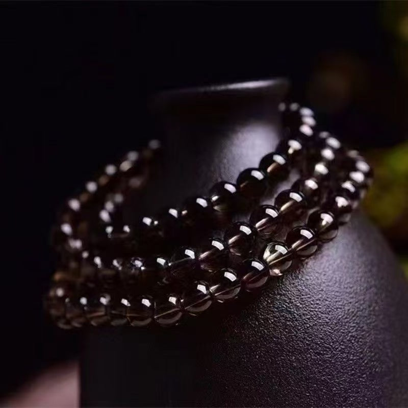 Natural Smoky Quartz Beaded Bracelet,Brown Transparent Crystal Bracelet