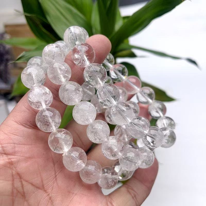 Natural Clear Quartz Beaded Bracelet,Transparent Crystal Bracelet