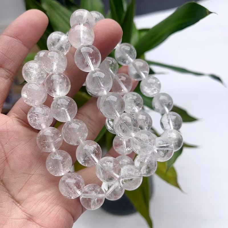 Natural Clear Quartz Beaded Bracelet,Transparent Crystal Bracelet